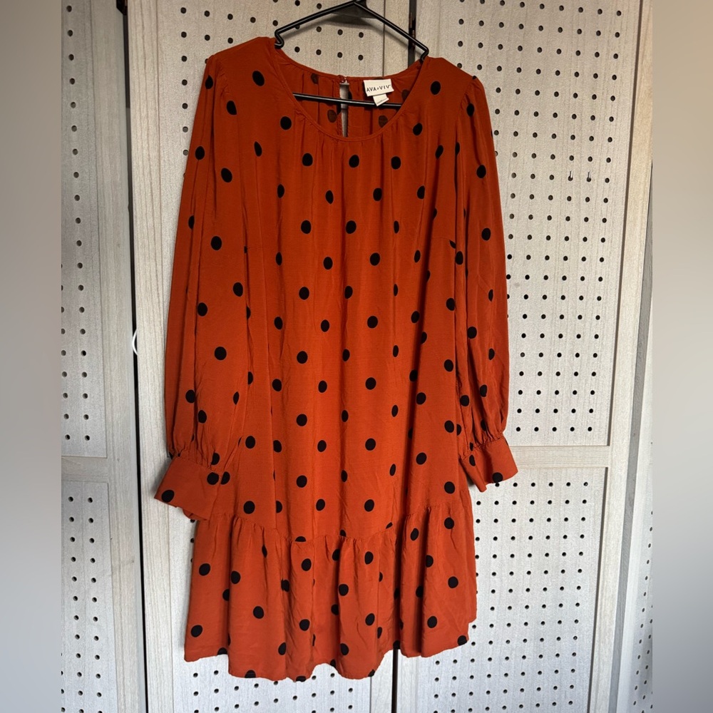 Ava & Viv Rust Dress with Black Dots
